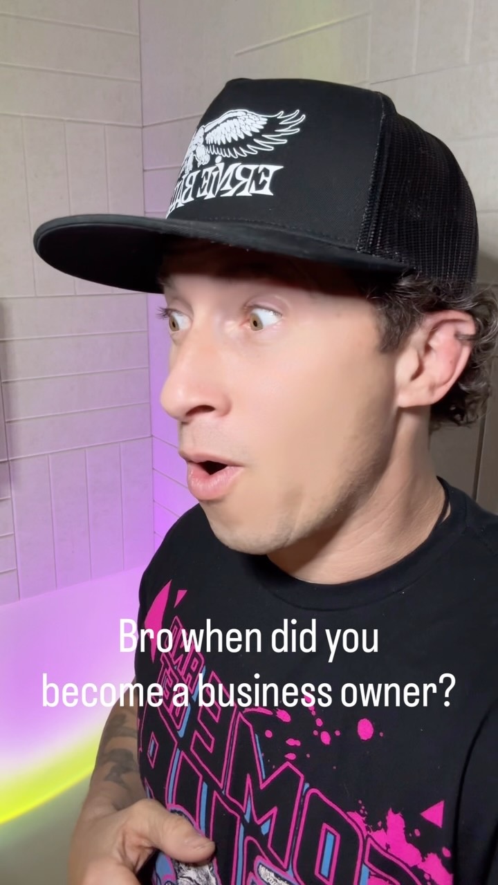 Eric reacting in a black cap for a business-owner Reel